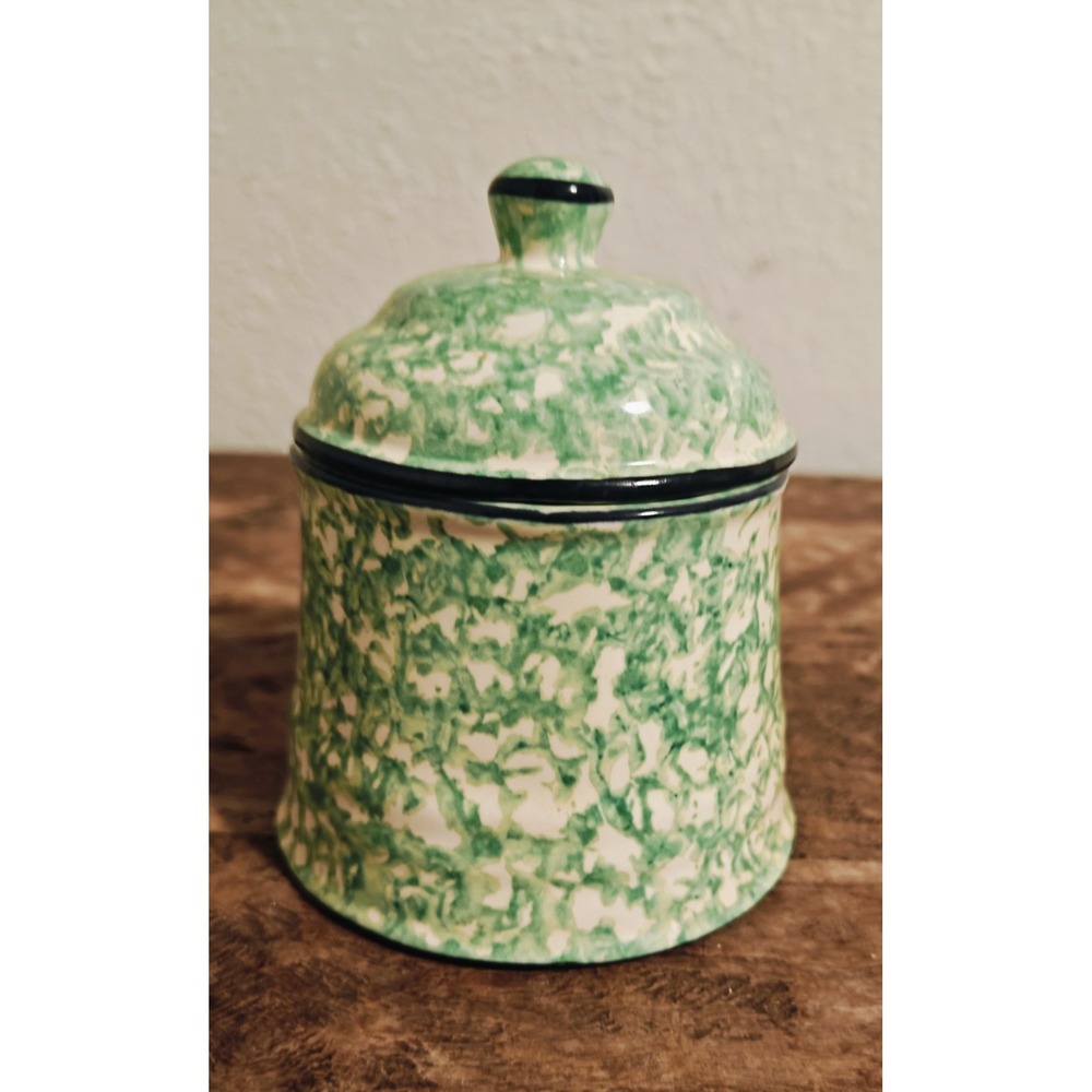 Vintage Stangl Pottery Mint green  Town & countrySpongeware Sugar Bowl &Lid